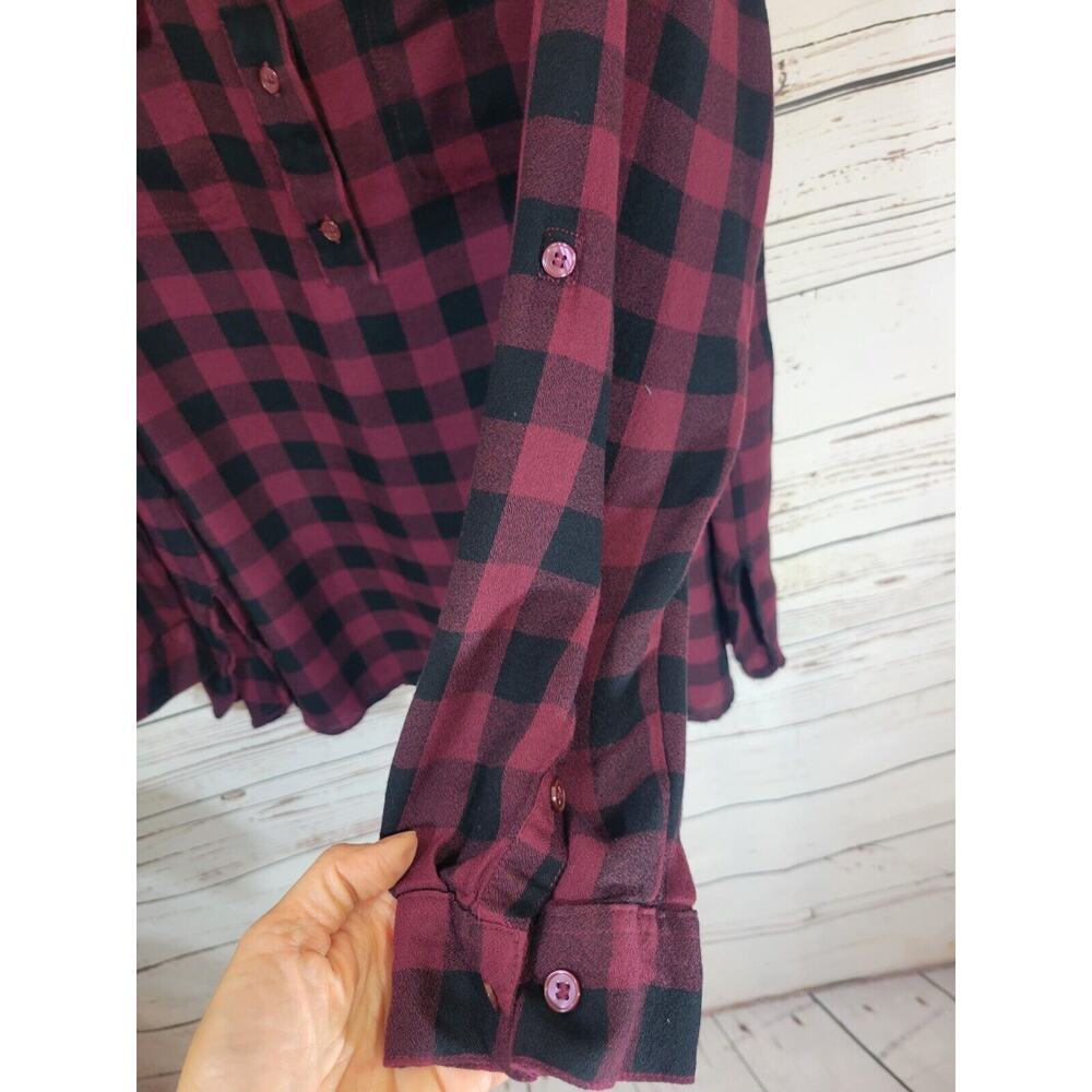 Lane Bryant Red Black Plaid 1/2 Button Roll Tab Sleeve Shirt‎ Women's Size 18/20 - Picture 6 of 10
